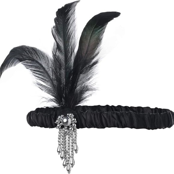 Women's Vintage 1920's Sequin Beaded Tassels Hem Flapper Dress with Accessories - Picture 2 of 7